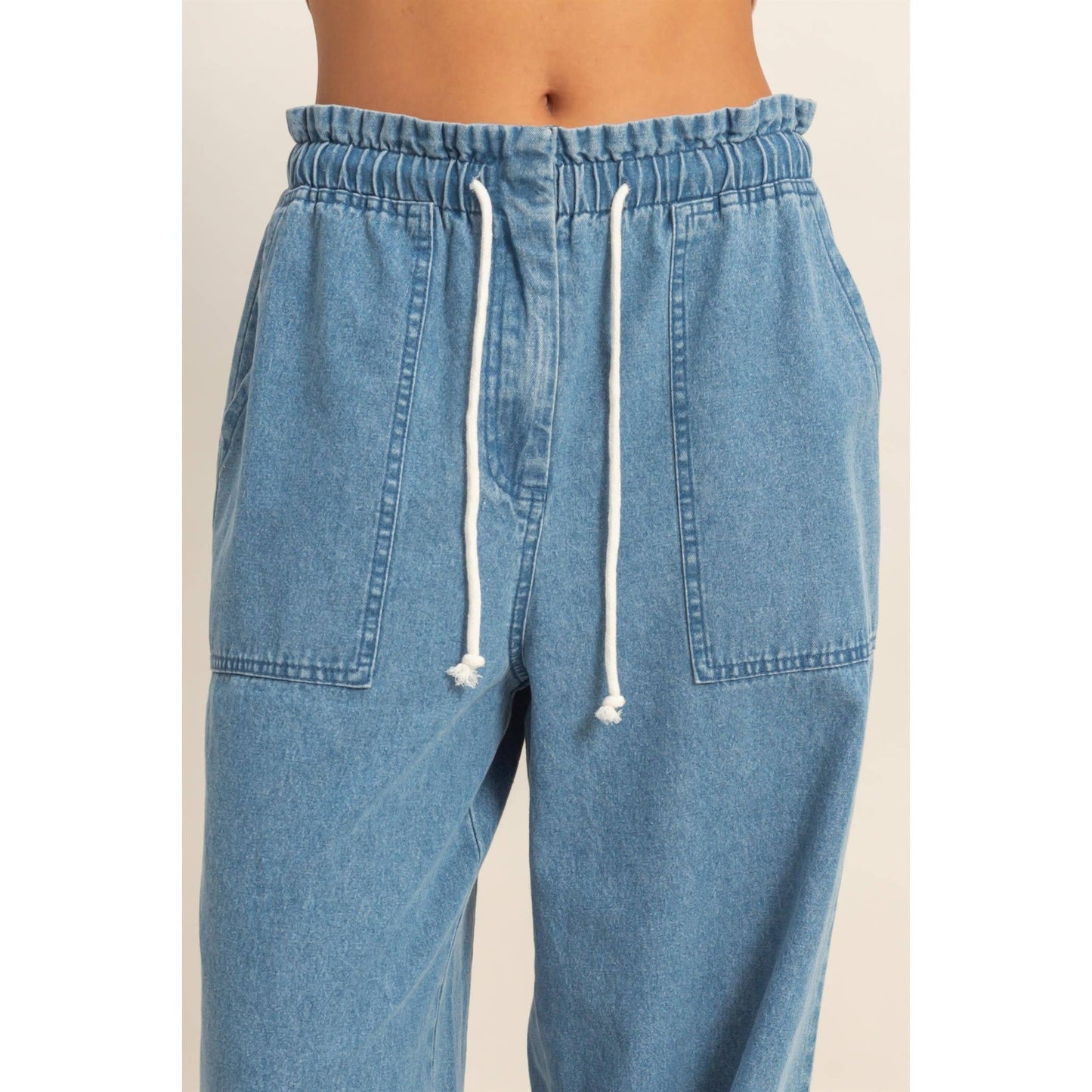 Patch Pocket Wide-Leg Denim Pants