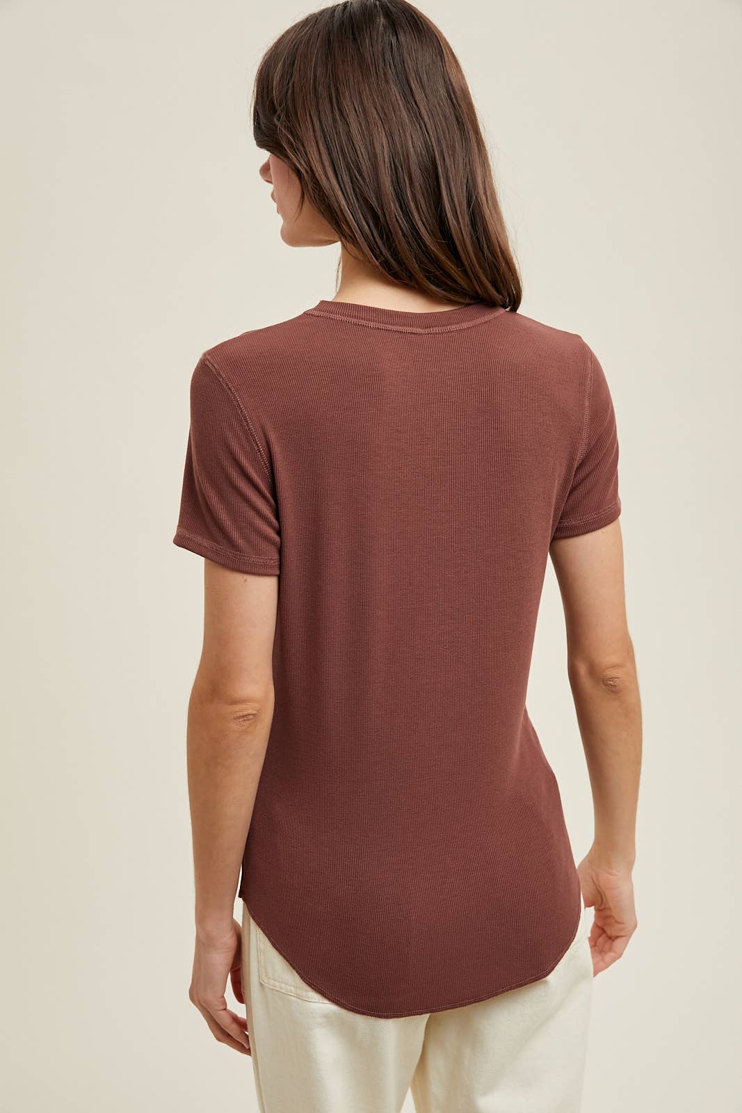 RIBBED KNIT BASIC T-SHIRT