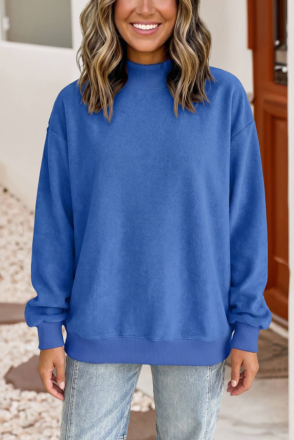 Oversize Reversible Mock Neck Sweatshirt