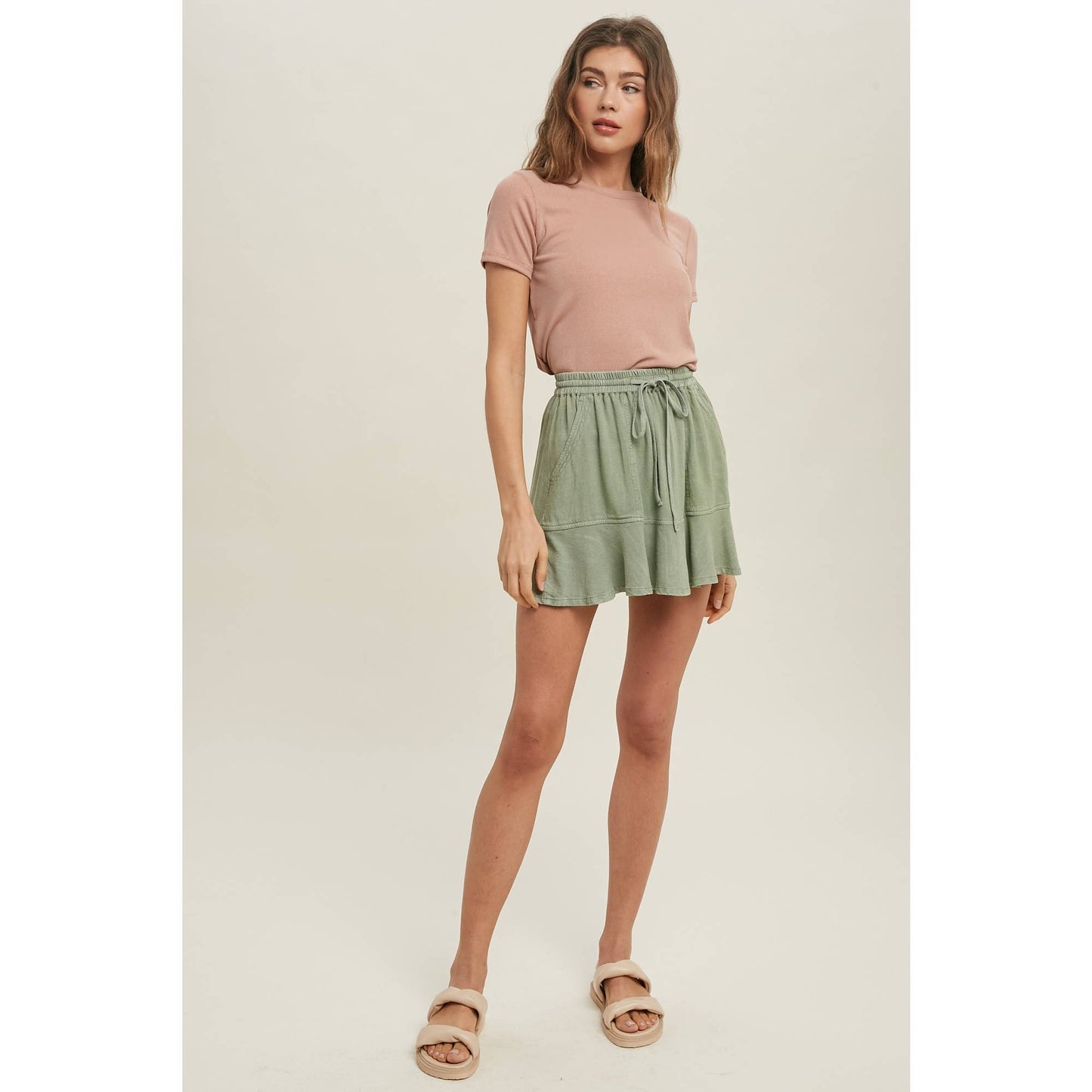 RIBBED KNIT BASIC T-SHIRT