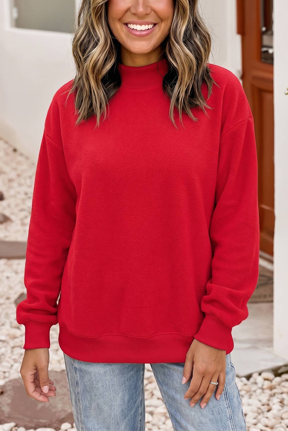 Oversize Reversible Mock Neck Sweatshirt
