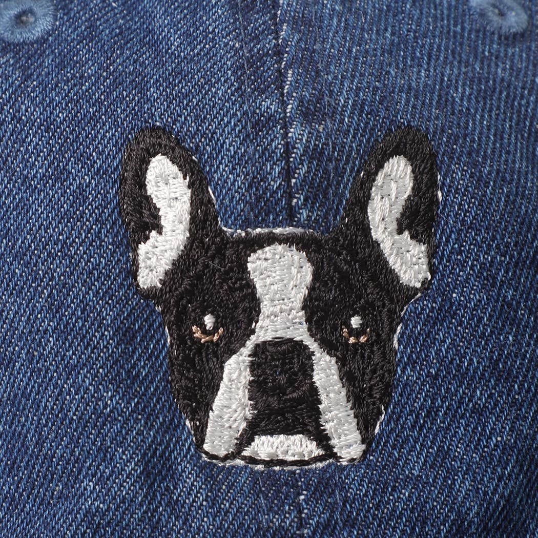 French Bulldog Embroidered Denim Baseball Cap