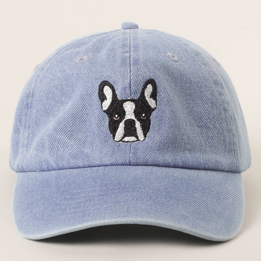 French Bulldog Embroidered Denim Baseball Cap