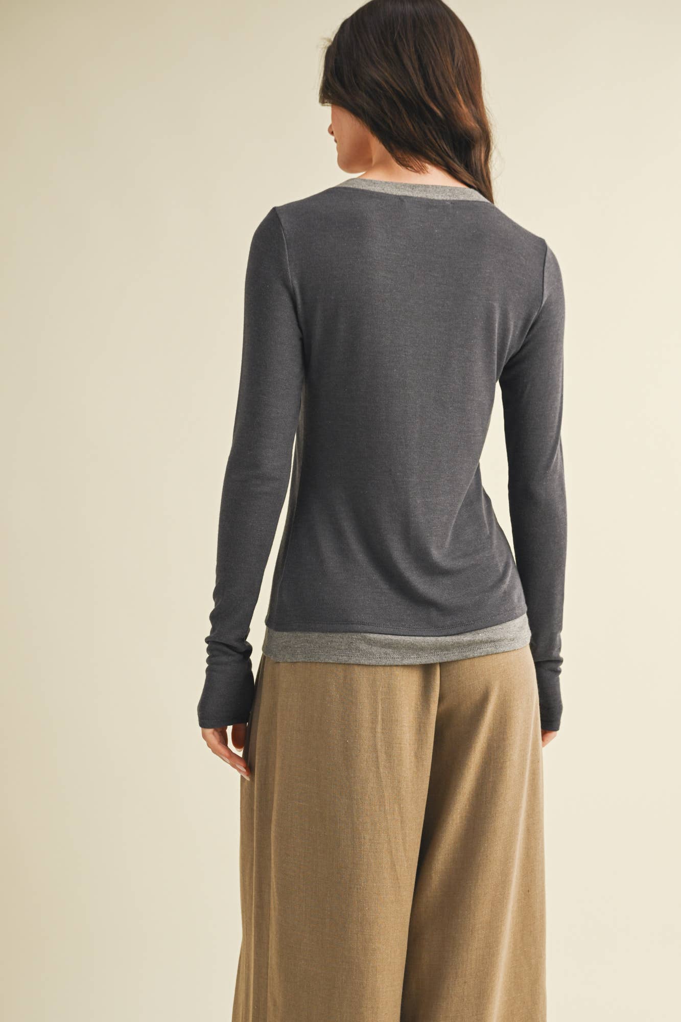Contrast Trim Thumbhole Henley Top