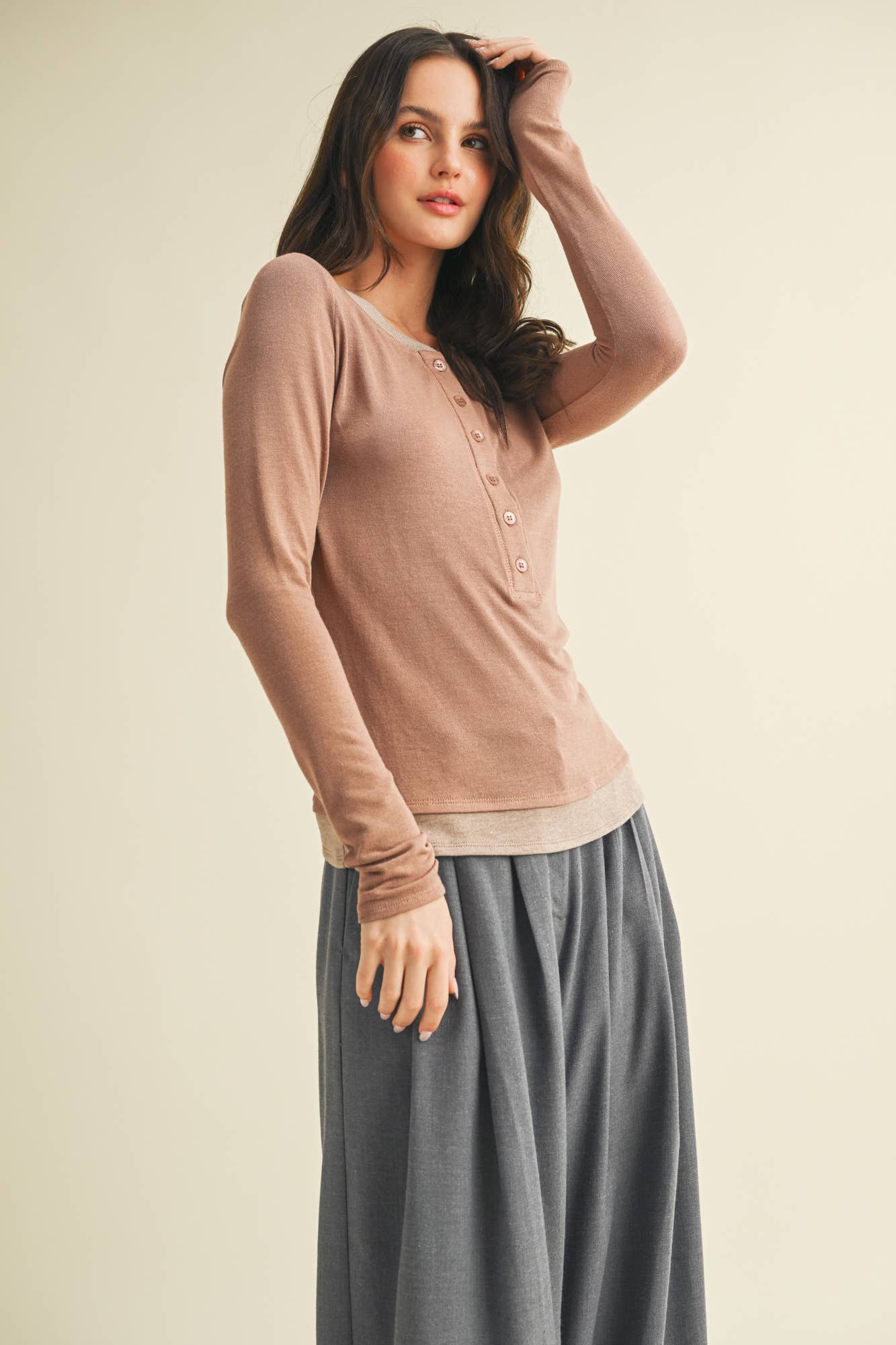 Contrast Trim Thumbhole Henley Top