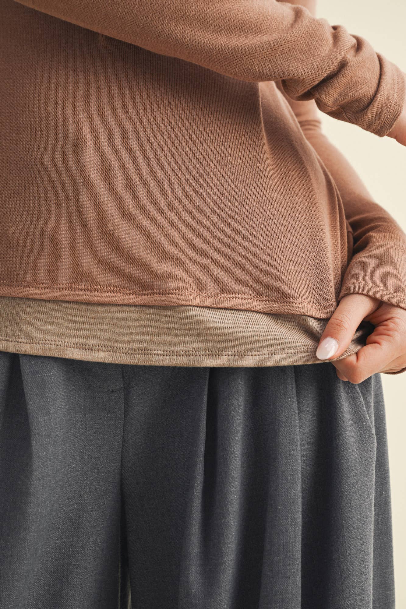 Contrast Trim Thumbhole Henley Top