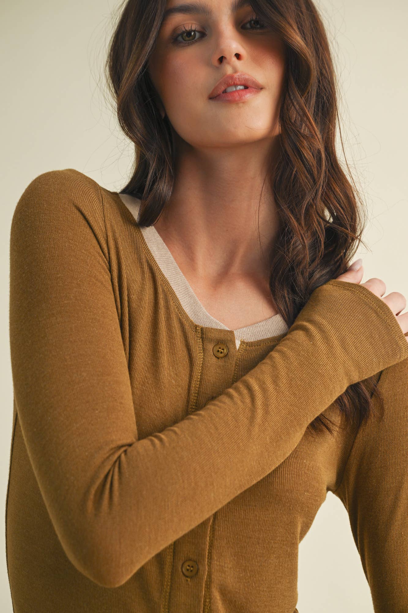 Contrast Trim Thumbhole Henley Top