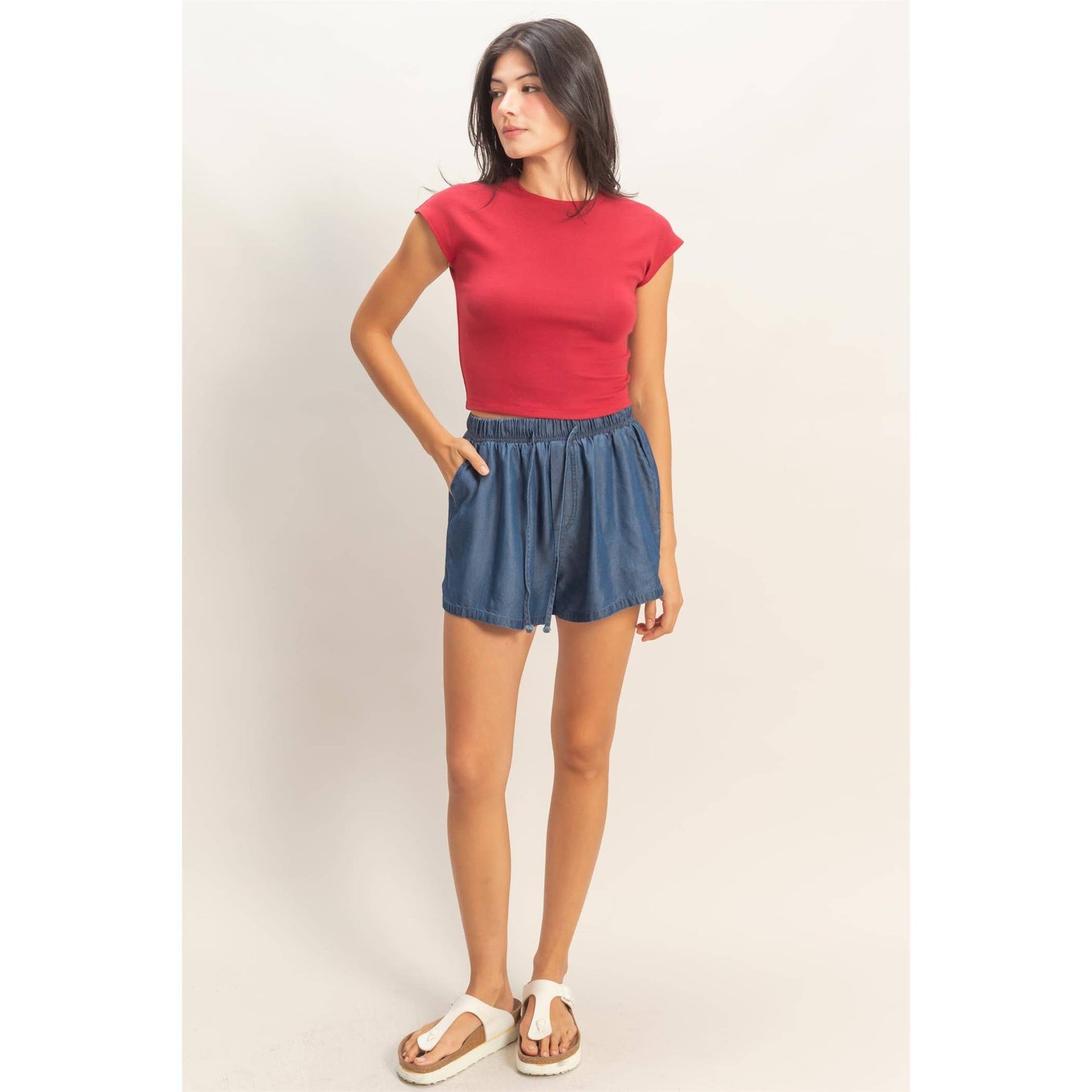 Fitted Cropped Cap Sleeve Top
