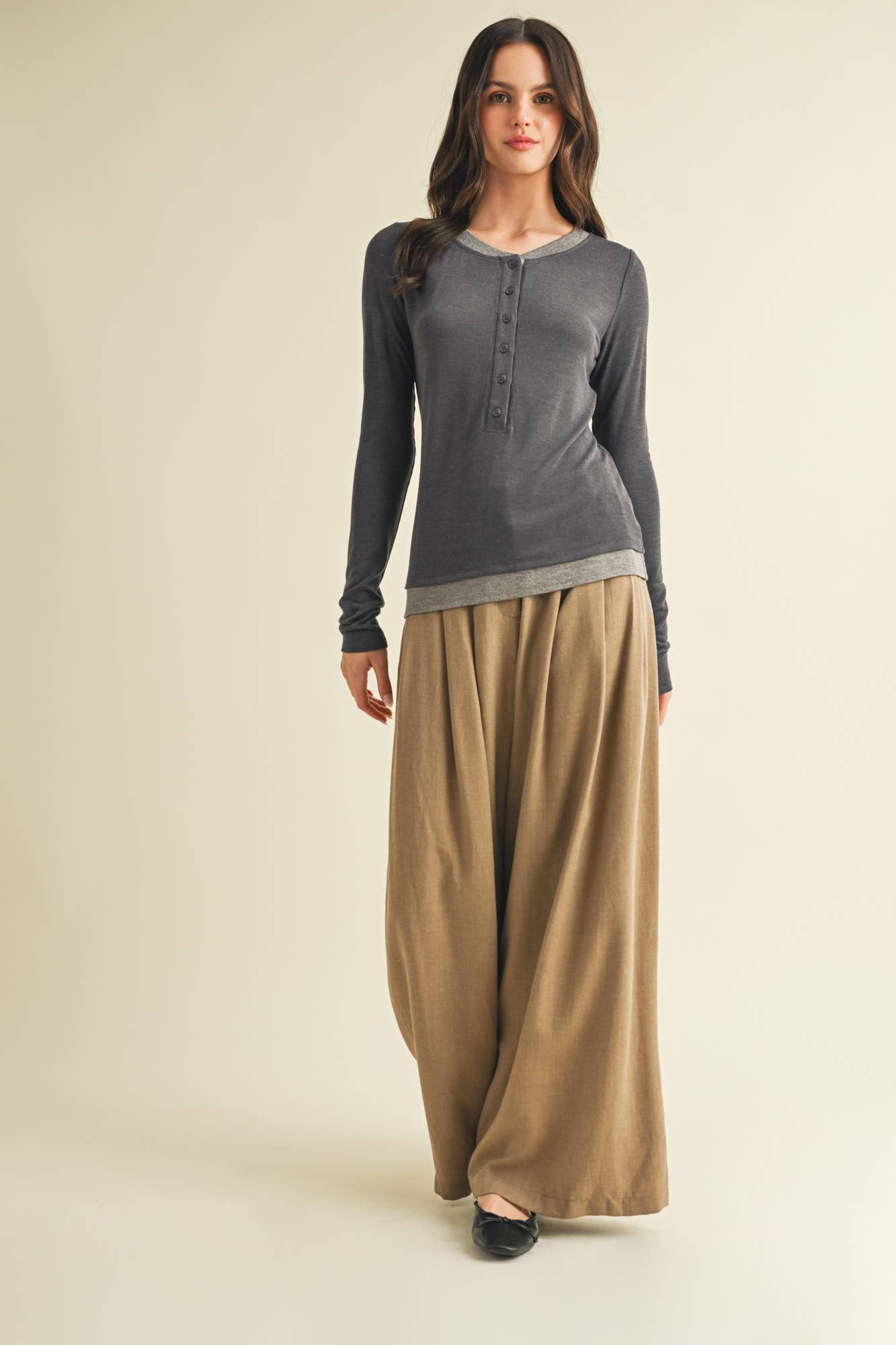 Contrast Trim Thumbhole Henley Top
