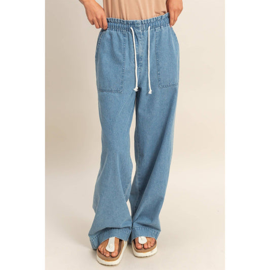 Patch Pocket Wide-Leg Denim Pants